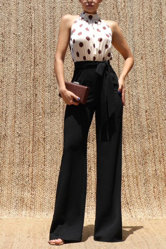 Polka Dot Halter Wide Leg Pant Set