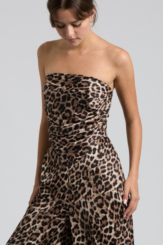 Leopard Print Strapless Two-Piece Set