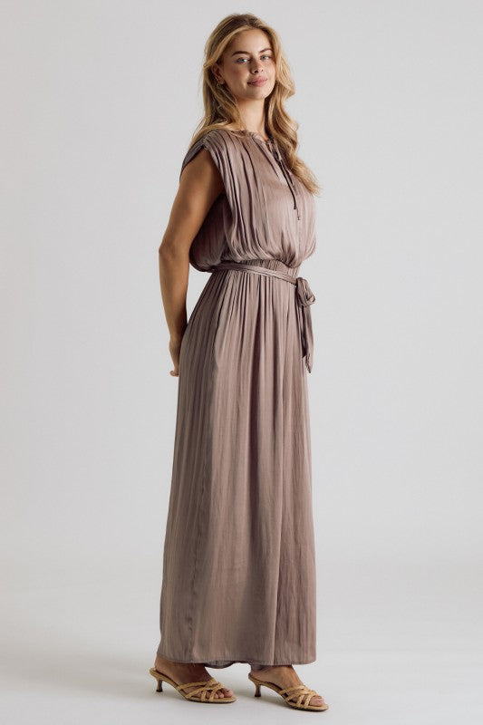Satin Tie-Neck Wide Leg Jumpsuit