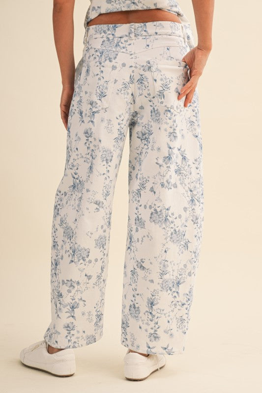 Blue Floral Peplum Pant Set