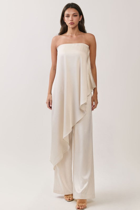 Champagne Asymmetrical Strapless Pant Set