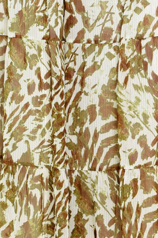 Olive Abstract Print Tiered Wide-Leg Jumpsuit