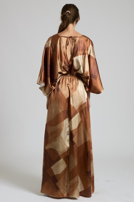 Satin Abstract Print Maxi Dress