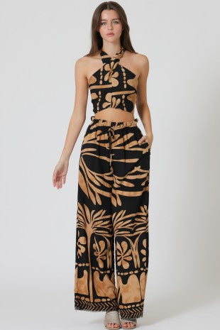 Tropical Noir Halter Pant Set