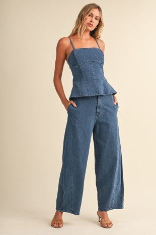 Denim Peplum Two-Piece Set