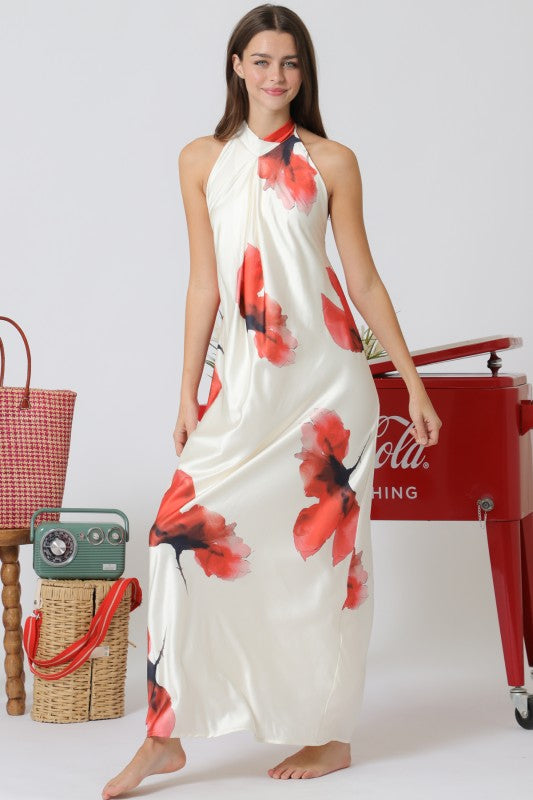 Scarlet Petals Maxi Dress