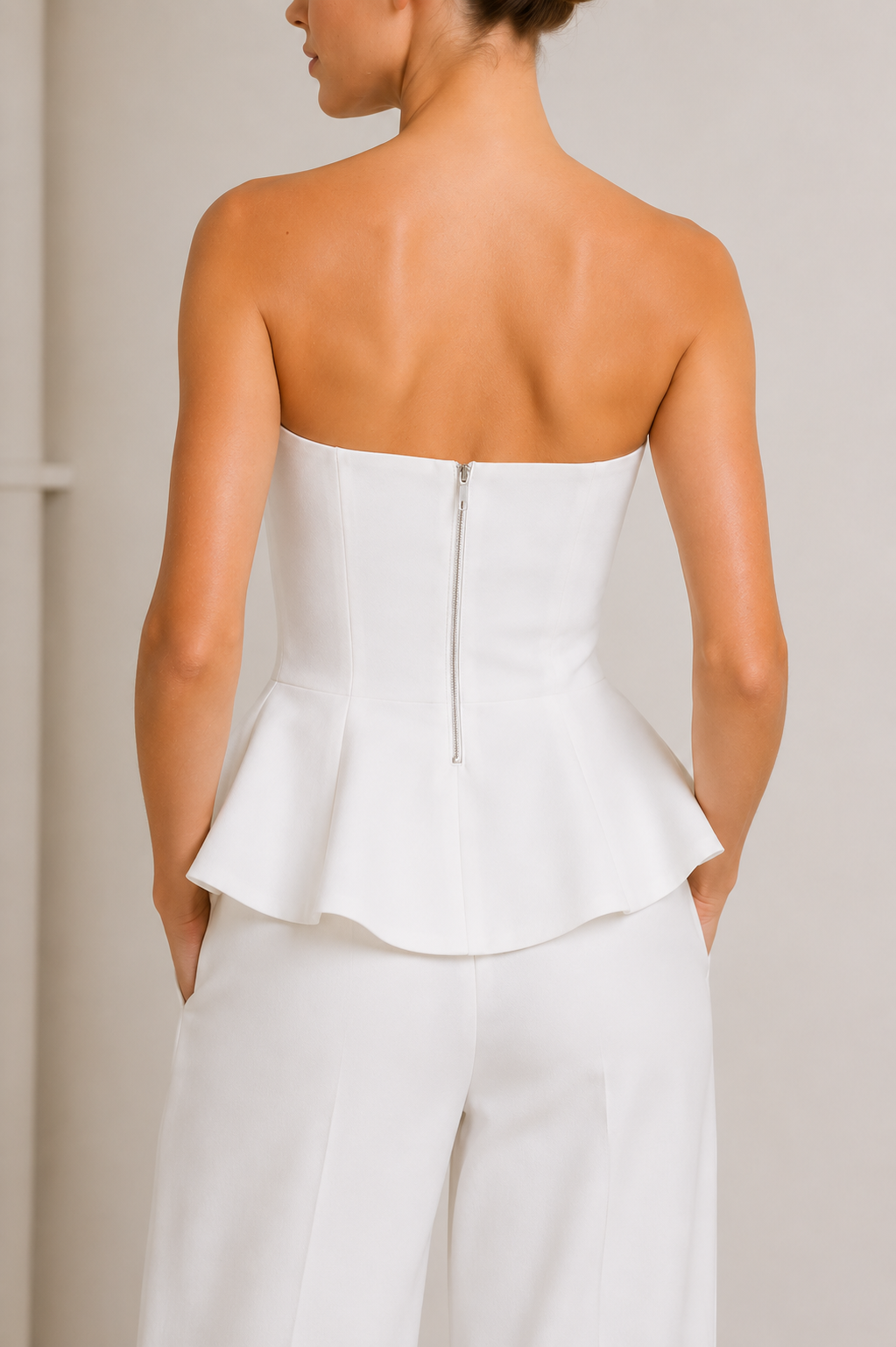 Strapless Peplum Vest Top – White