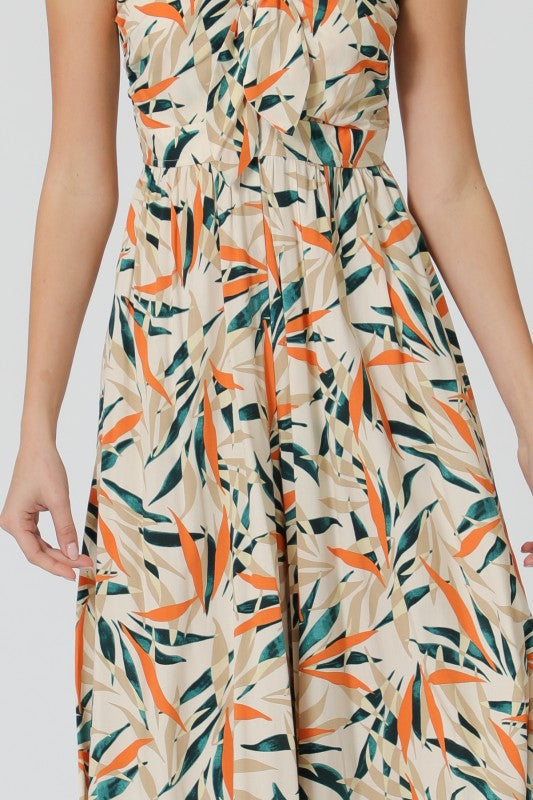 Tropical Print Strapless Jumpsuit