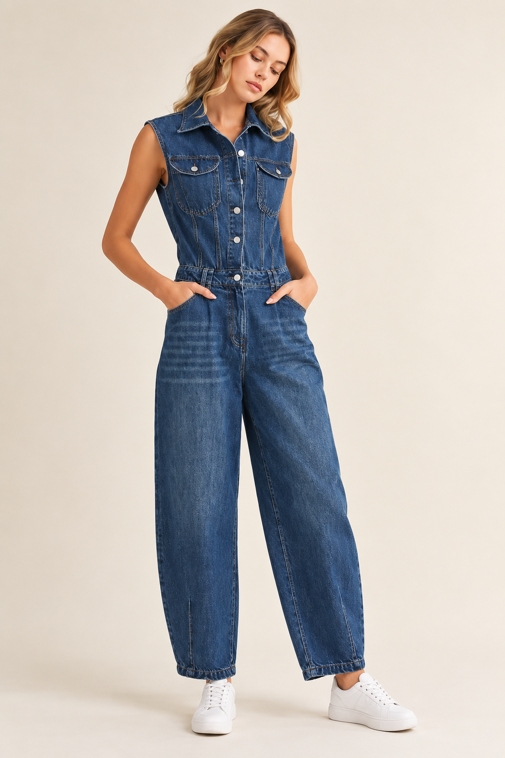 Denim Barrel Leg Jumpsuit