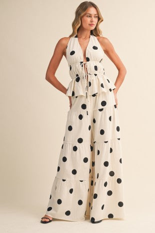 Polka Dot Halter Top & Wide-Leg Pants Set