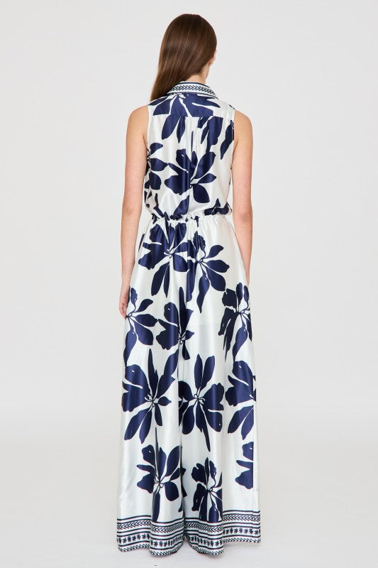 Navy Bloom Sleeveless Jumpsuit