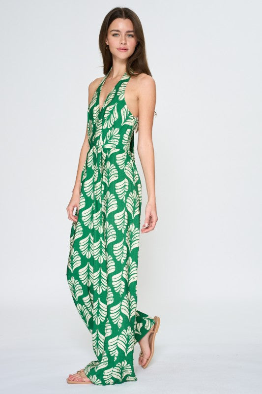 Emerald Palm Halter Jumpsuit