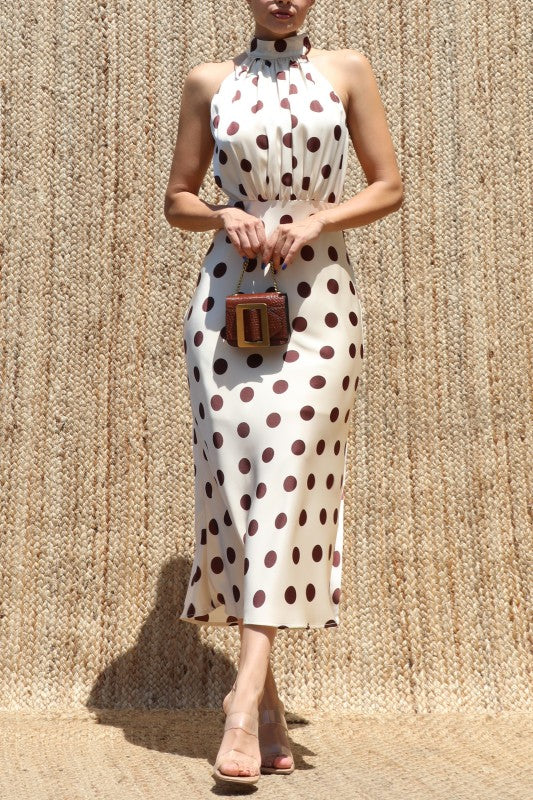 Mocha Polka Dot Halter Midi Dress 🤎