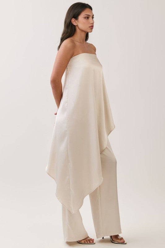 Champagne Asymmetrical Strapless Pant Set