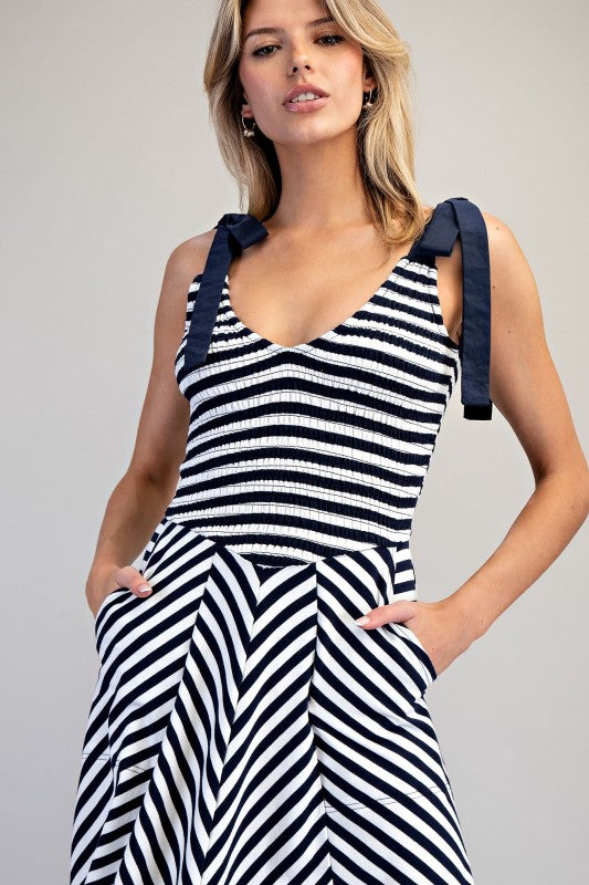 Navy & White Chevron Stripe Maxi Dress