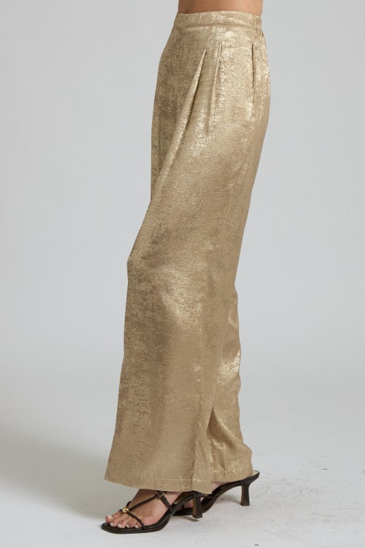 Metallic Gold Wide-Leg Two-Piece Set