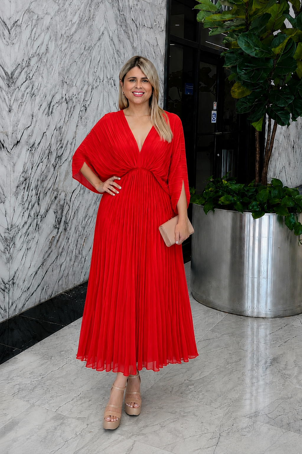 Red Pleated Midi Dress ❤️