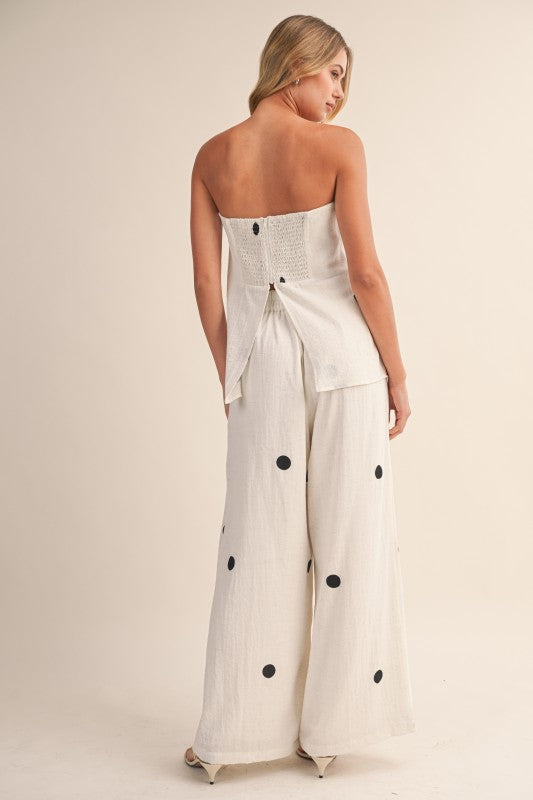 Polka Dot Strapless Pant Set – Off White/Black