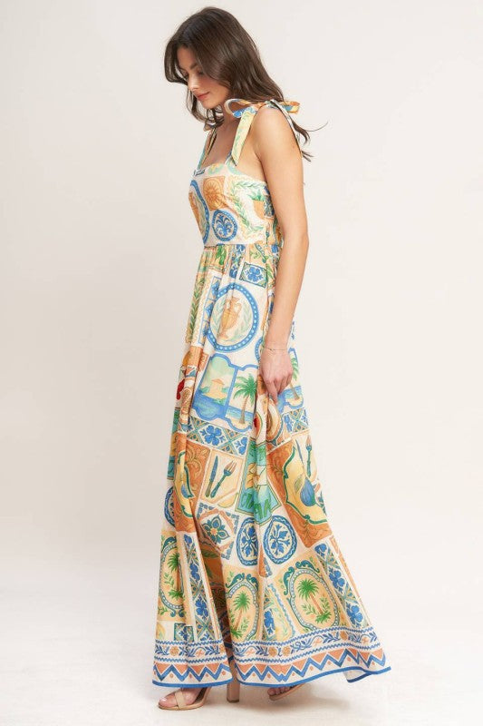 Mediterranean Breeze- Printed Maxi Dress