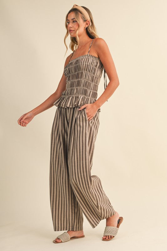 Striped Linen Blend Jumpsuit