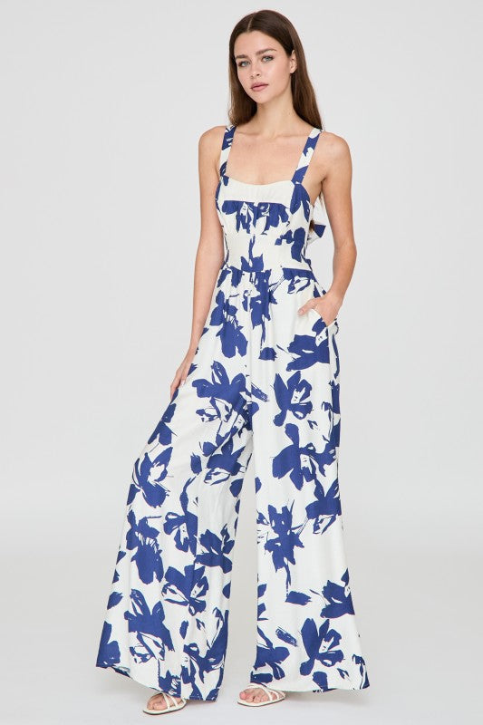 Blue Blossom Tie-Back Jumpsuit