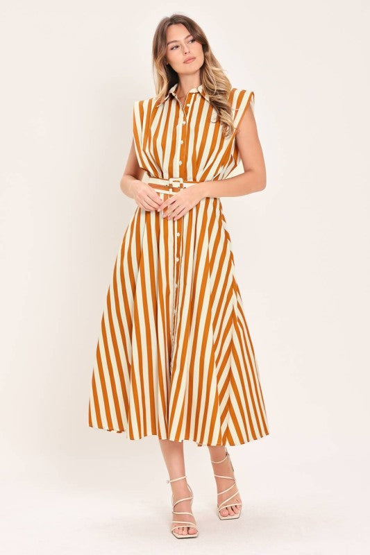 Golden Stripe Midi Dress