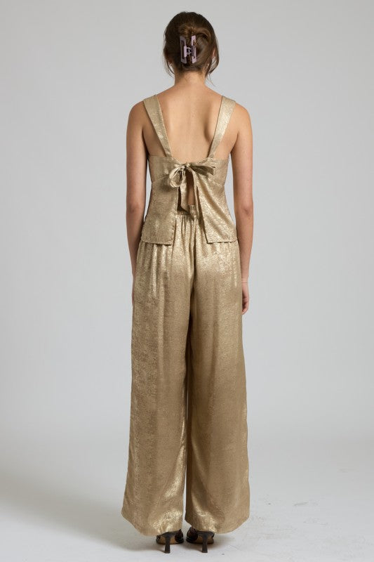 Metallic Gold Wide-Leg Two-Piece Set