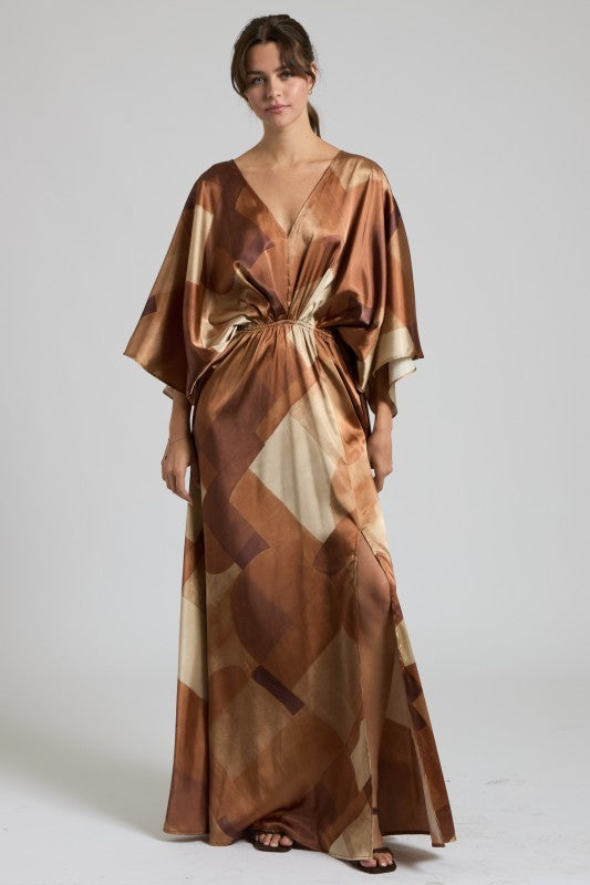 Satin Abstract Print Maxi Dress
