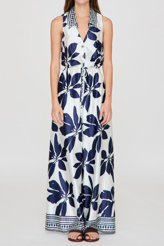 Navy Bloom Sleeveless Jumpsuit