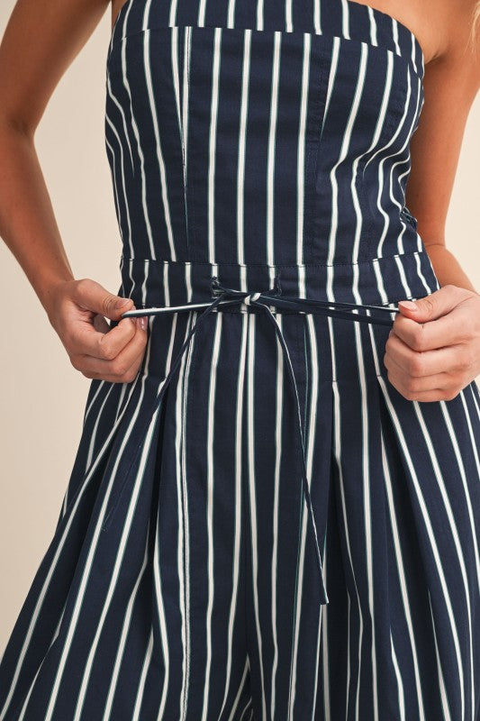 Navy Stripe Strapless Jumpsuit