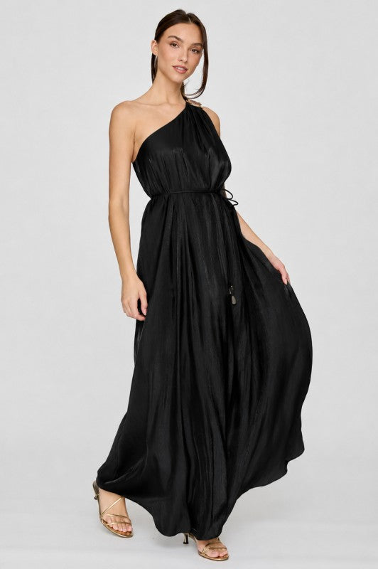 Black One-Shoulder Shimmer Maxi Dress