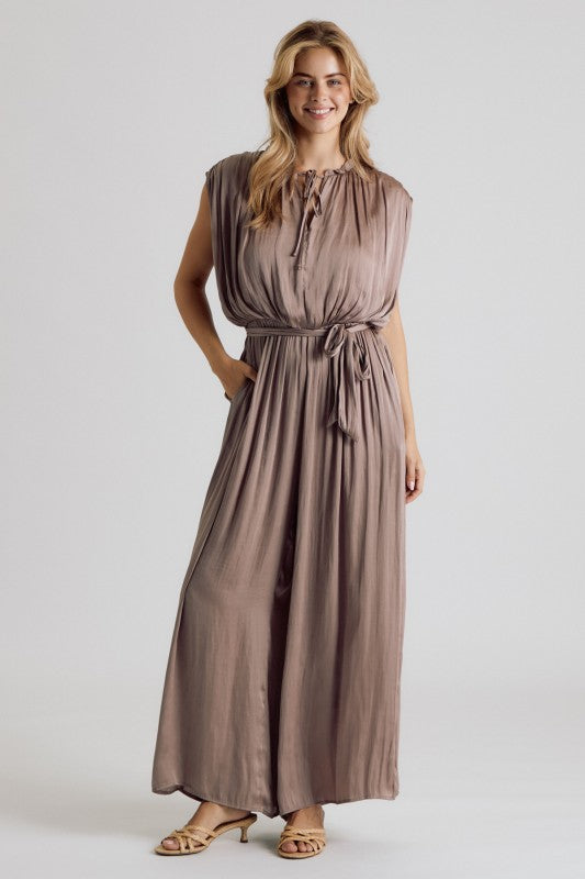 Satin Tie-Neck Wide Leg Jumpsuit