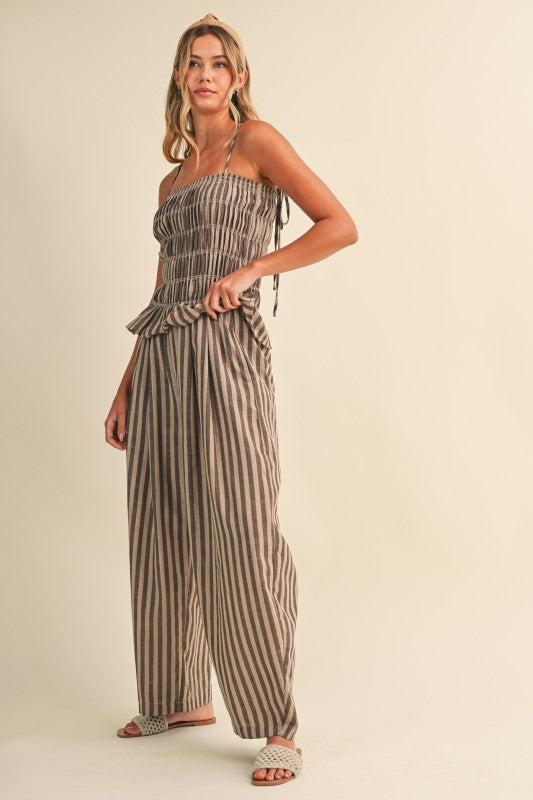 Striped Linen Blend Jumpsuit