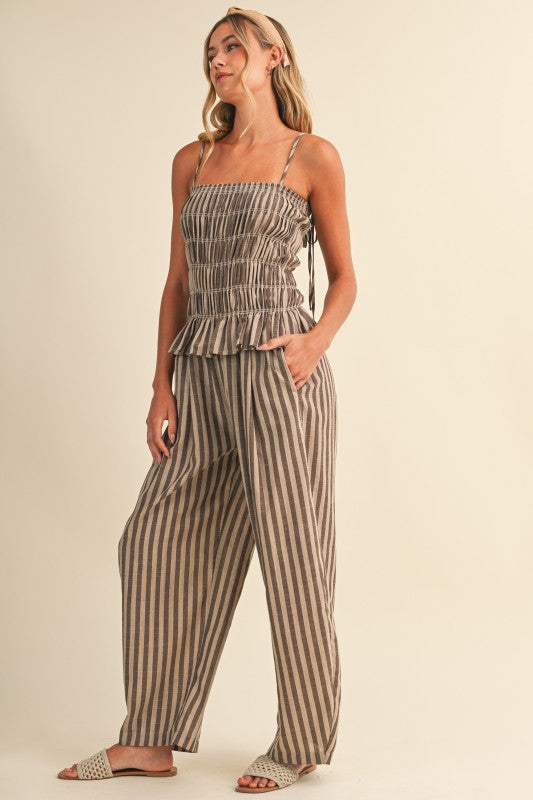 Striped Linen Blend Jumpsuit