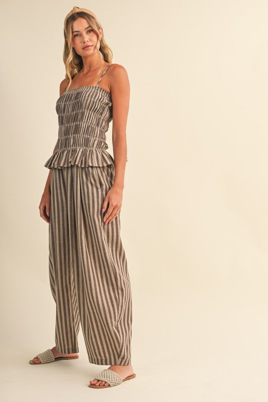 Striped Linen Blend Jumpsuit